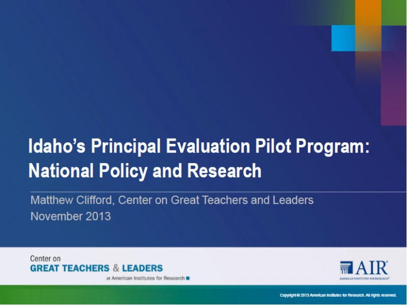 Idaho's Principal Evaluation Pilot Program:  National Policy and Research