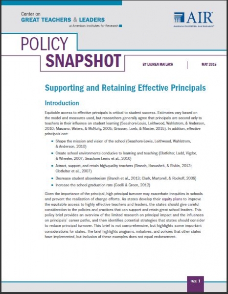 Supporting and Retaining Effective Principals